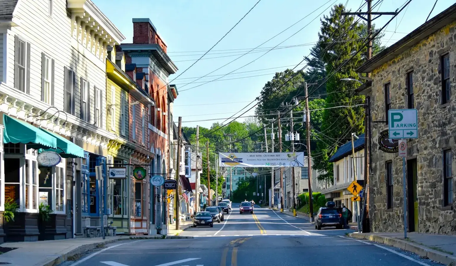 Historic Sykesville MD Main Street with charming storefronts and boutiques